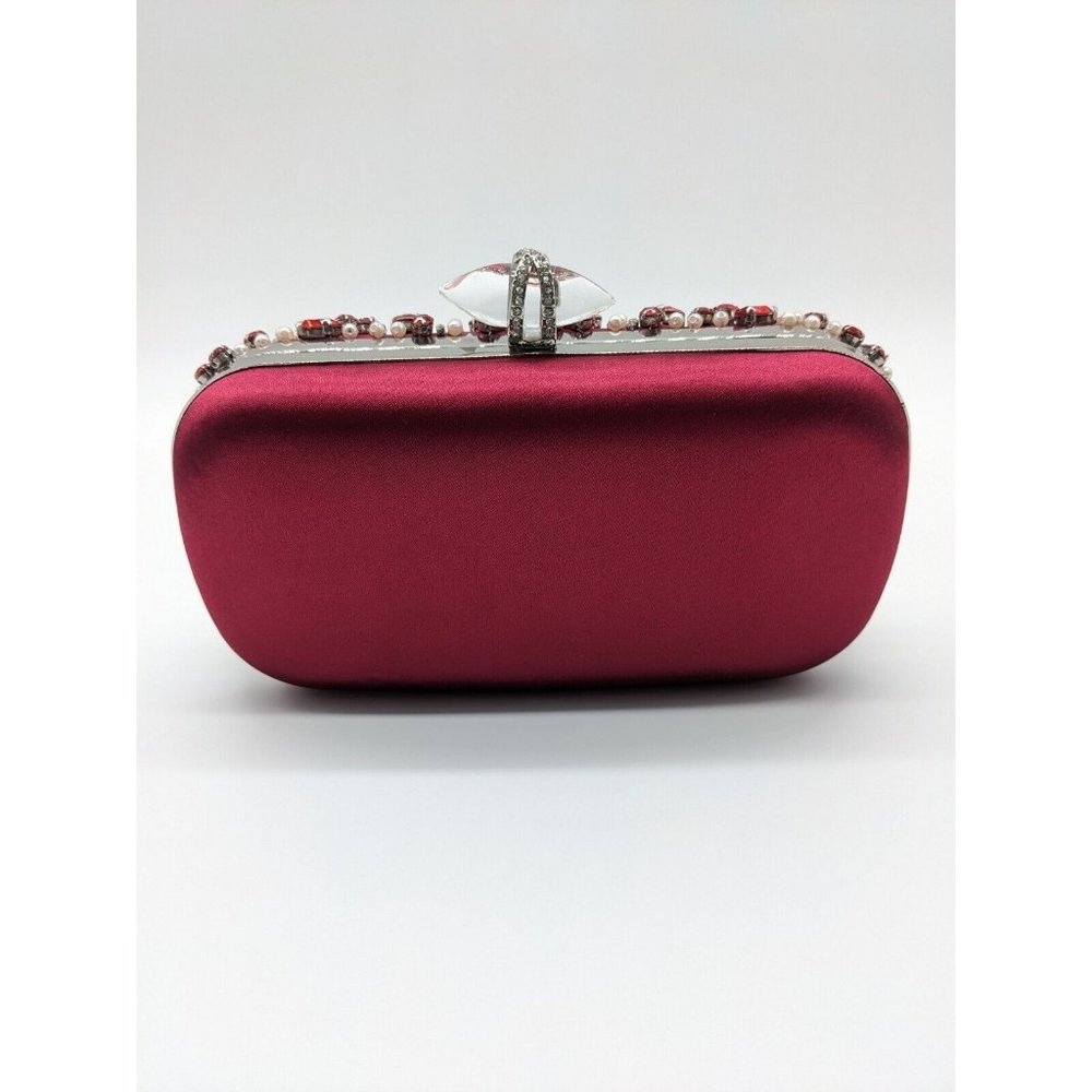 INC Ranndi beaded embellished crystal clutch minaudiere - RED/SILVER - Picture 5 of 14